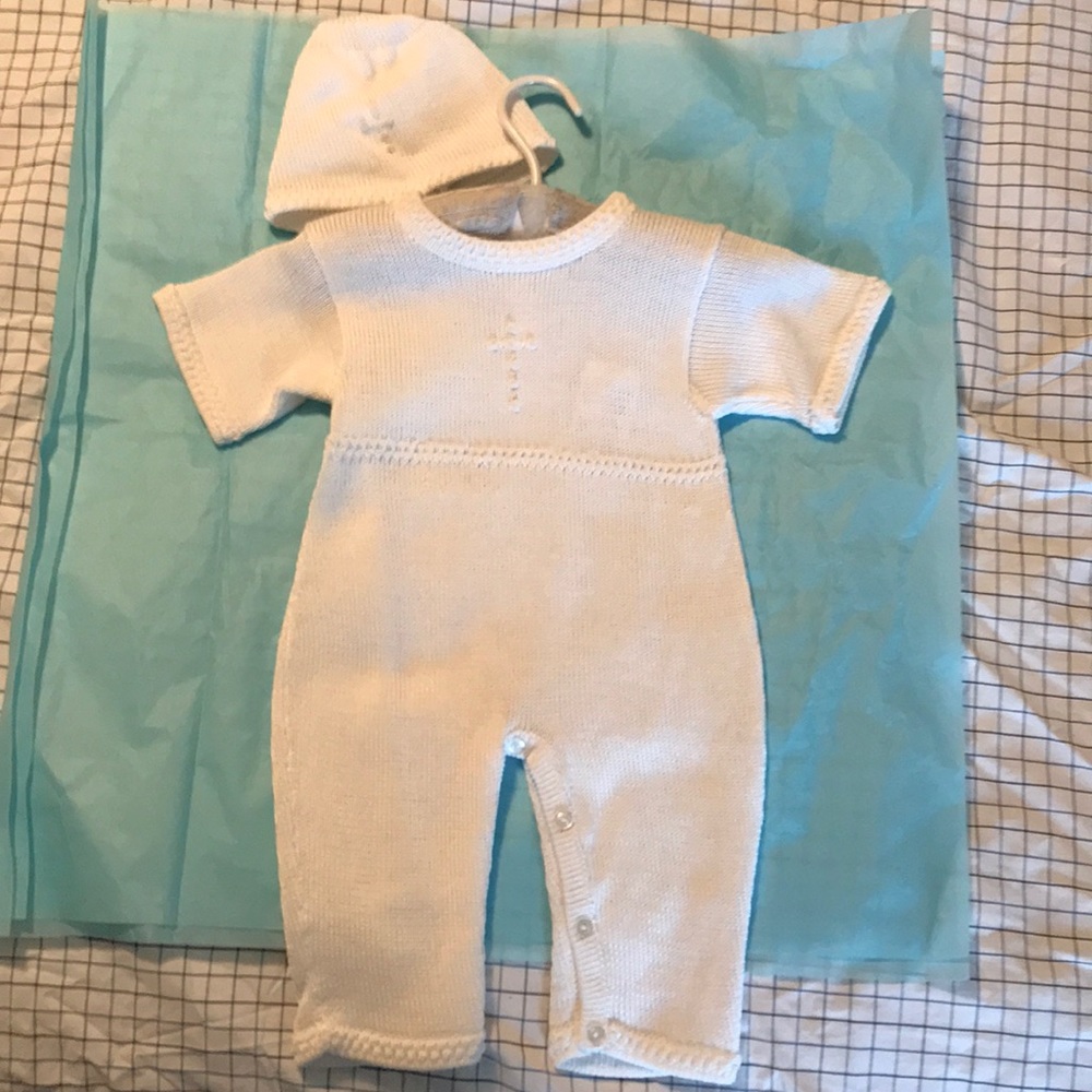 Baby Girl Boy Unisex Christening Knit Romper with hat